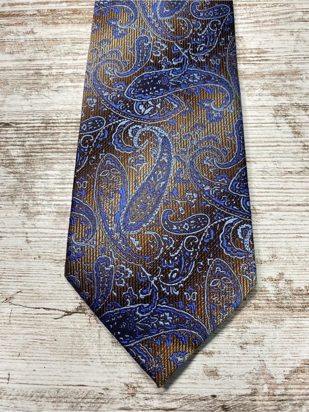 Bruno Piatelli 100% Silk Paisley Necktie Brown Blue Gold Hand Made 58" x 3.75"